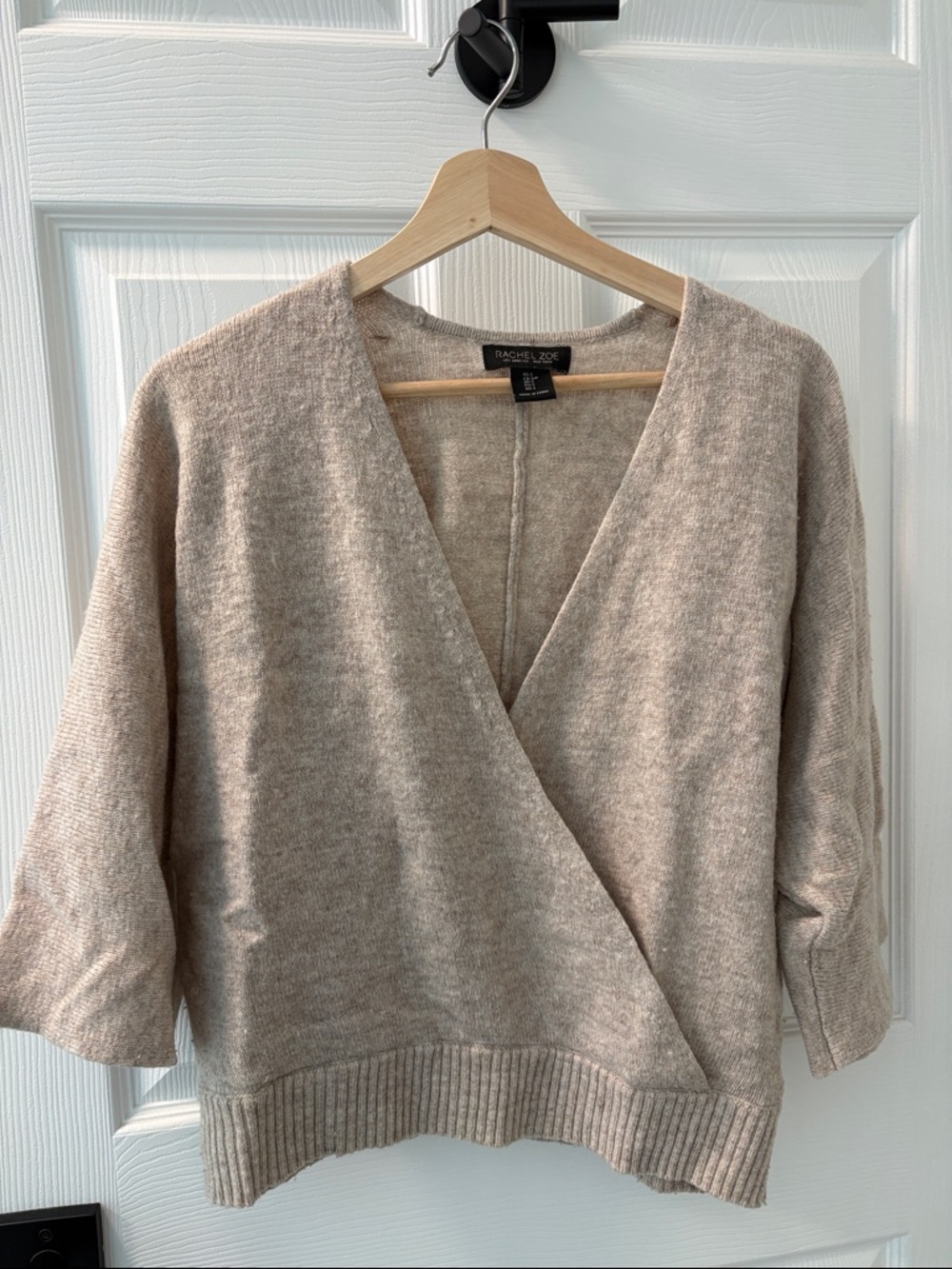 Rachel Zoe Neutral Beige Wrap-Front Cardigan Sweater